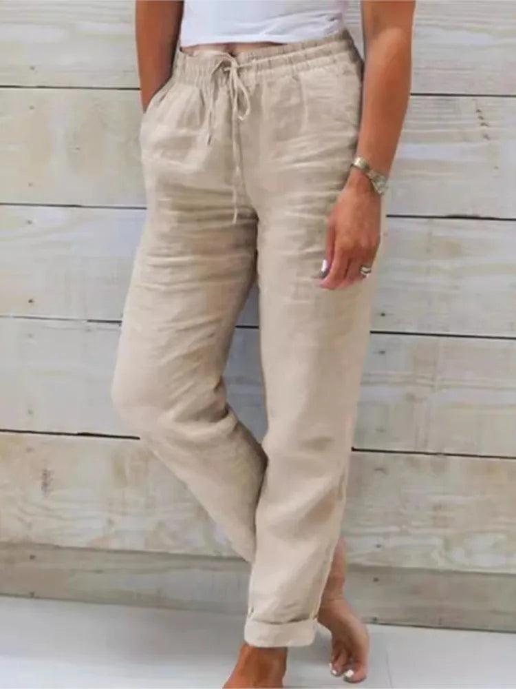 Pantalon taille haute en coton et lin - Éclat Ô quotidien