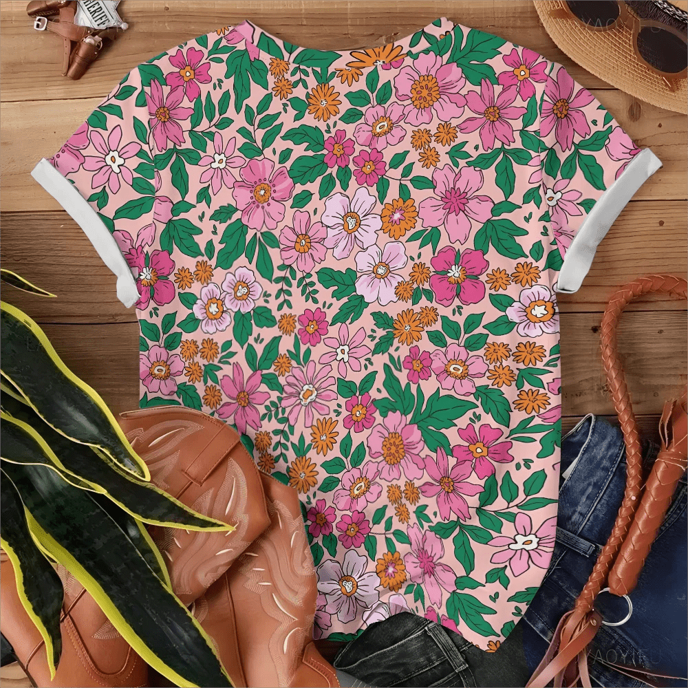 T-Shirt à motif Floral rose moderne - Éclat Ô quotidien