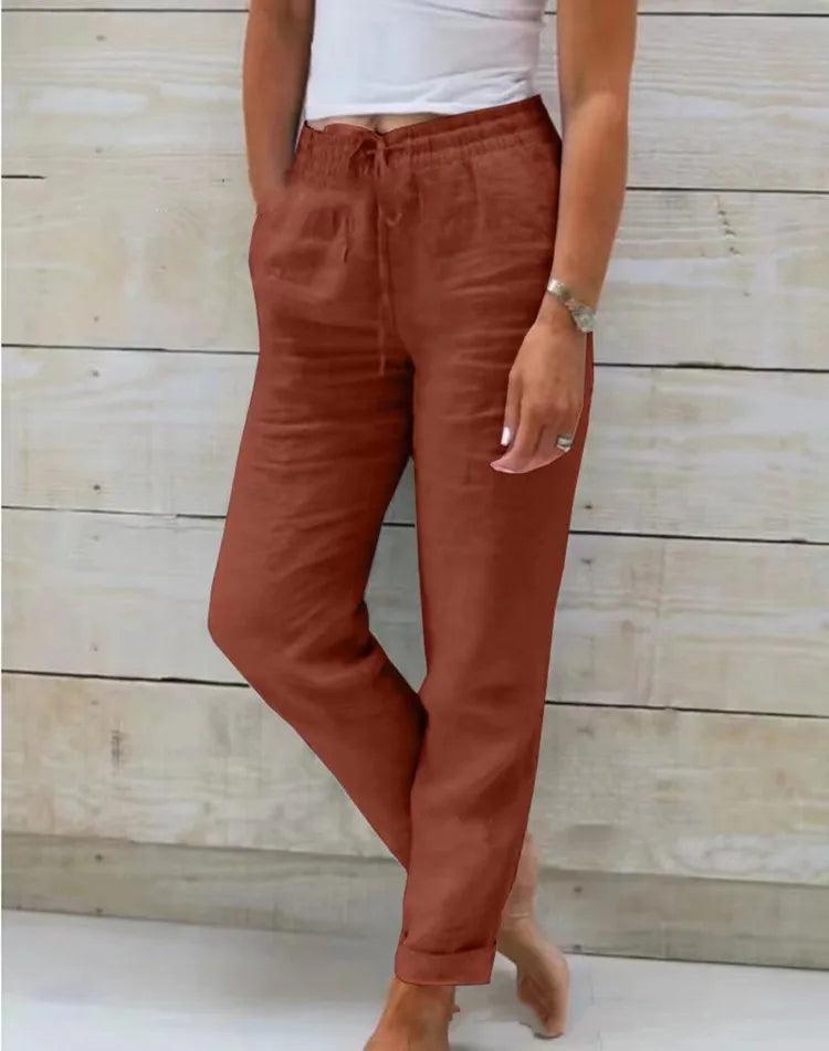 Pantalon taille haute en coton et lin - Éclat Ô quotidien