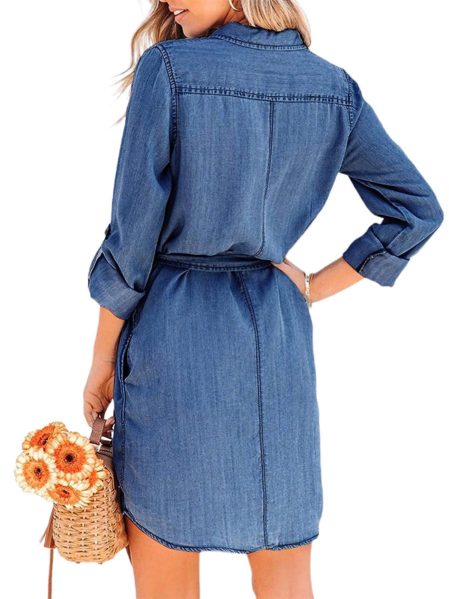 Robe courte en denim à manches longues - Éclat Ô quotidien