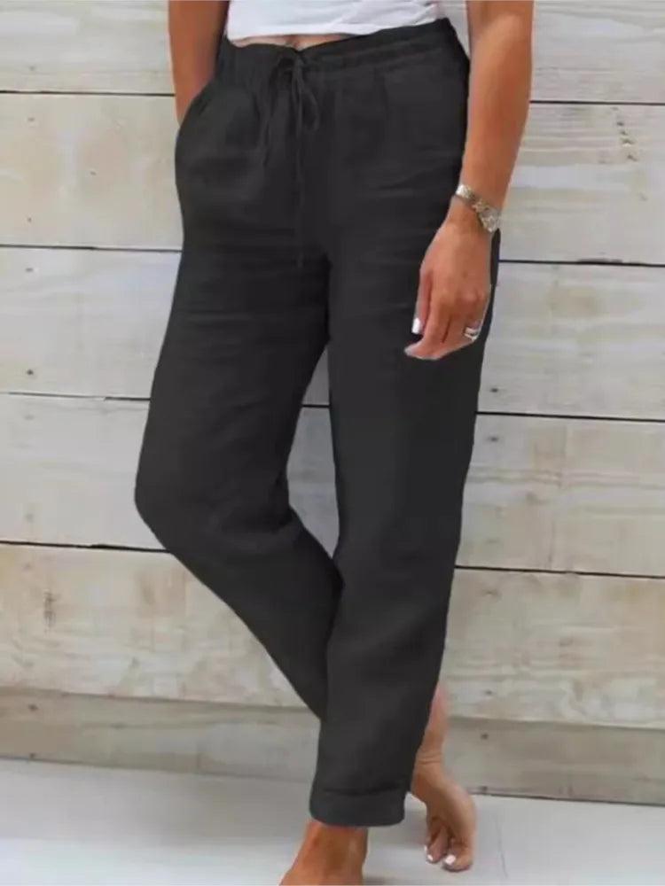 Pantalon taille haute en coton et lin - Éclat Ô quotidien
