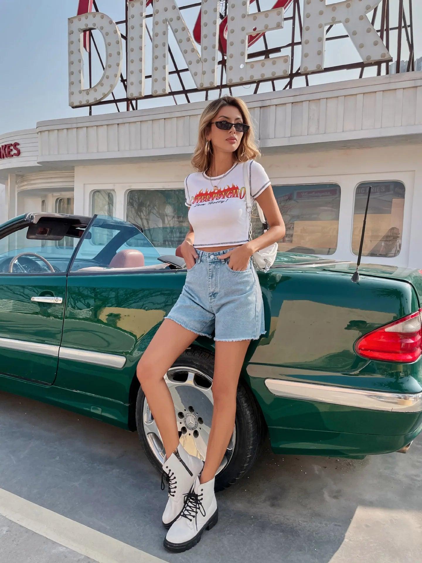 Short en denim taille haute - Éclat Ô quotidien