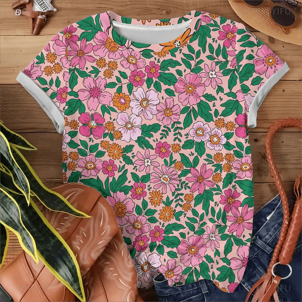 T-Shirt à motif Floral rose moderne - Éclat Ô quotidien
