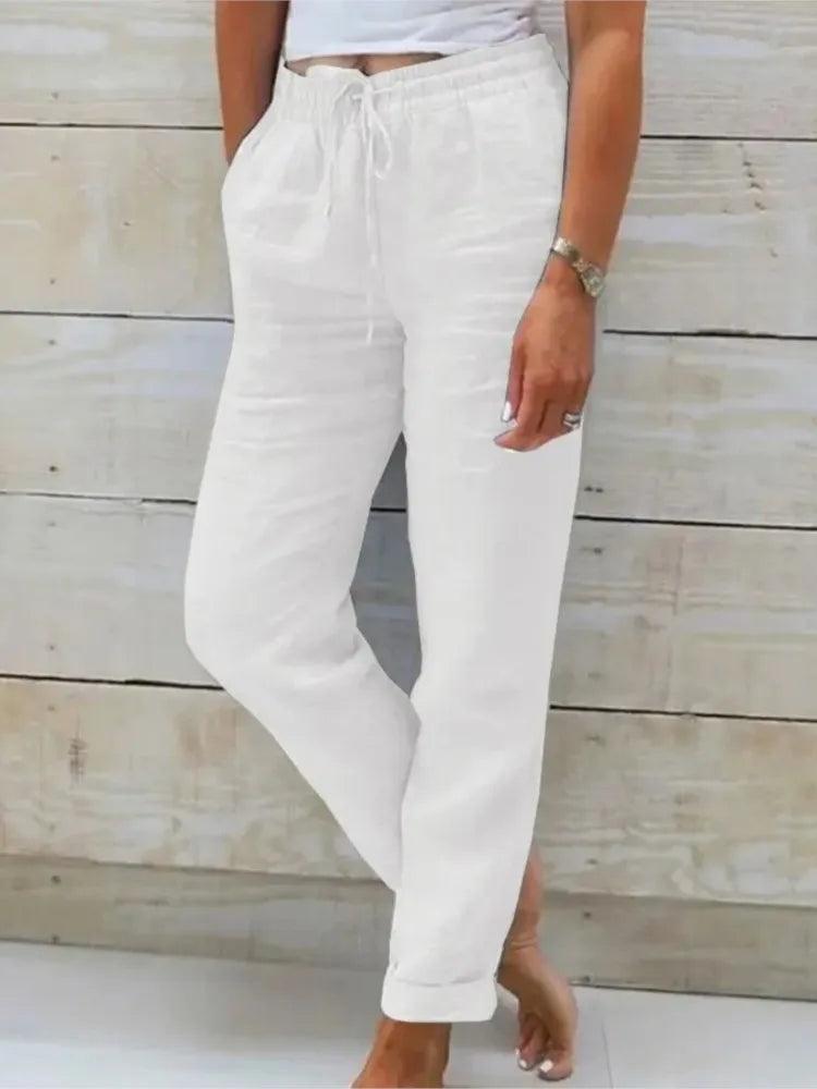 Pantalon taille haute en coton et lin - Éclat Ô quotidien