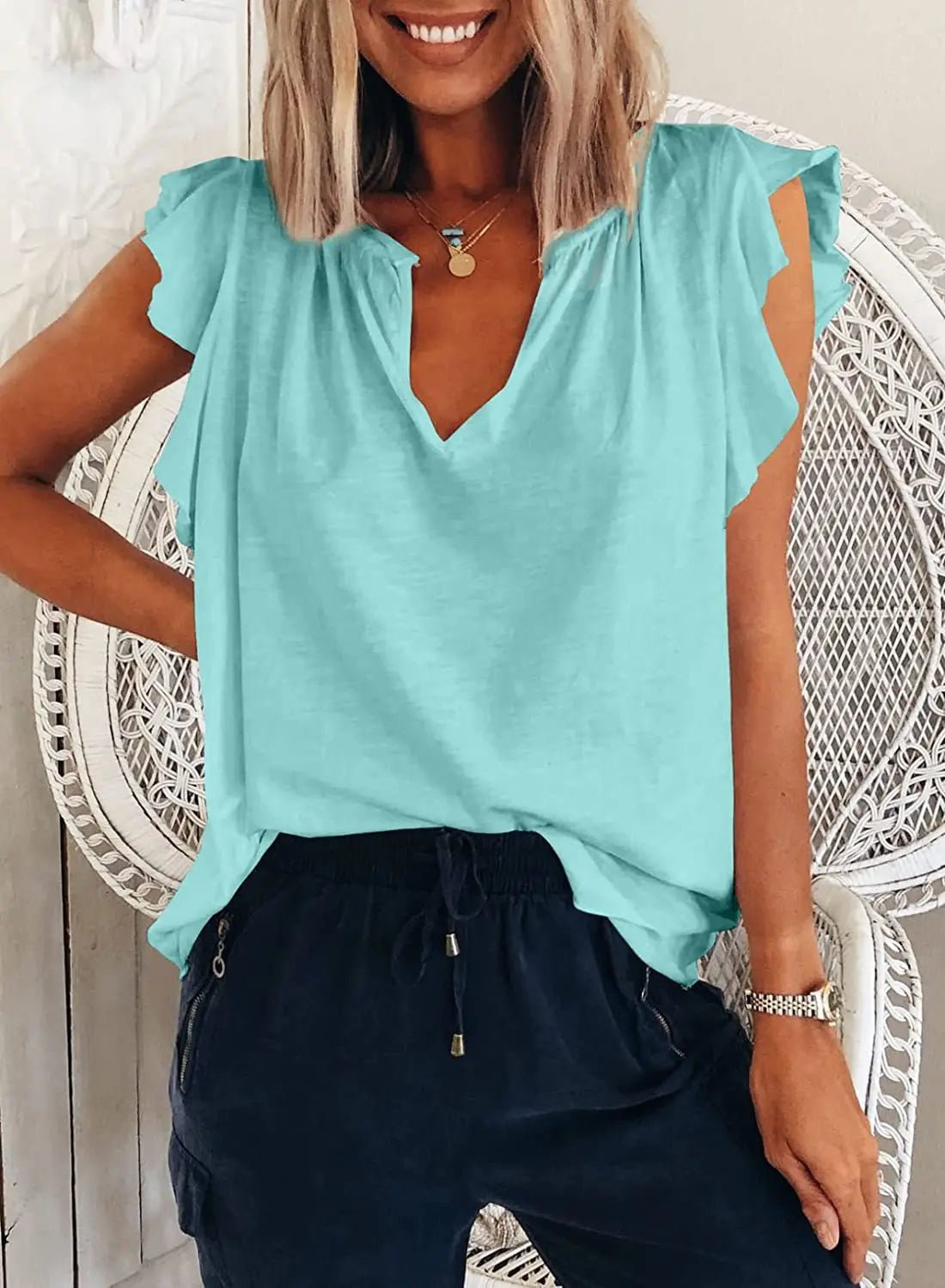 T-shirt ample à manches courtes et col en v pour femme - Éclat Ô quotidien