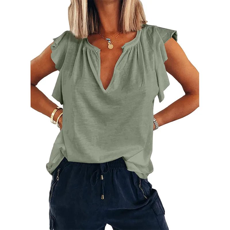 T-shirt ample à manches courtes et col en v pour femme - Éclat Ô quotidien
