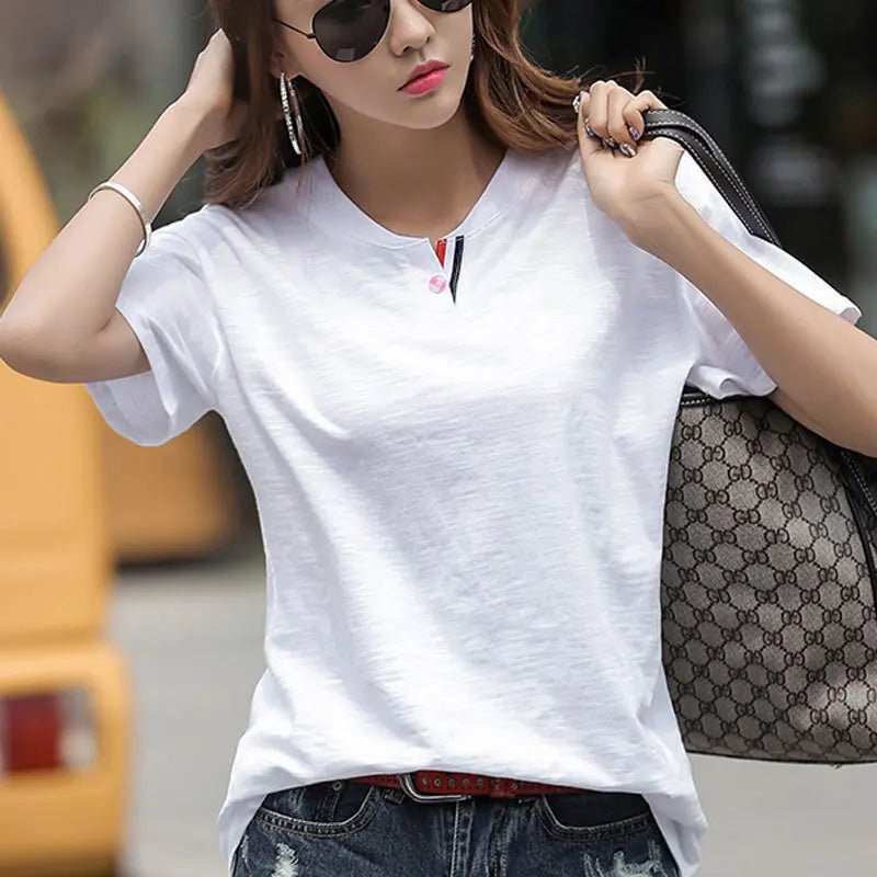 T-shirt Femme Été Bambou & Coton – Style Coréen - Éclat Ô quotidien