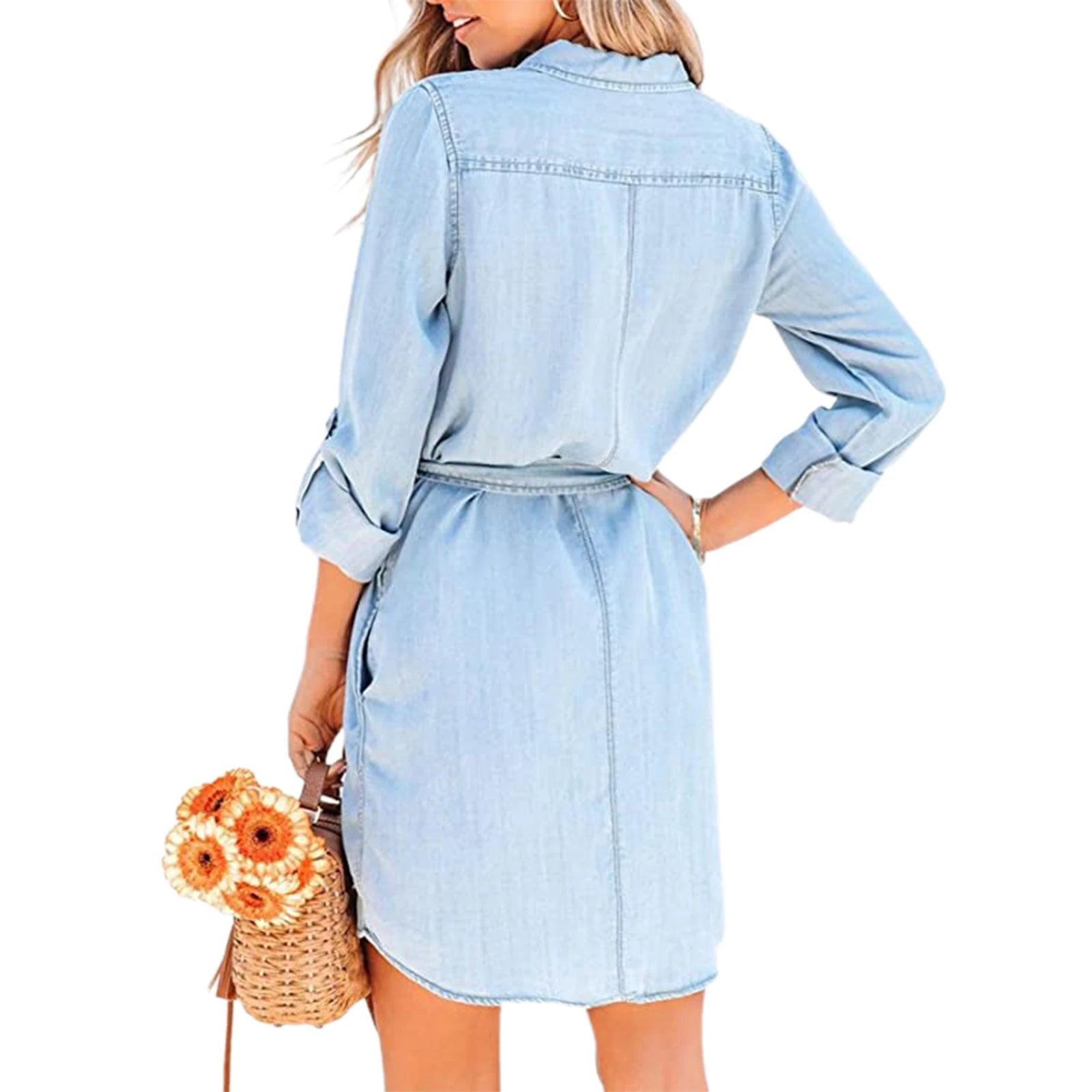 Robe courte en denim à manches longues - Éclat Ô quotidien