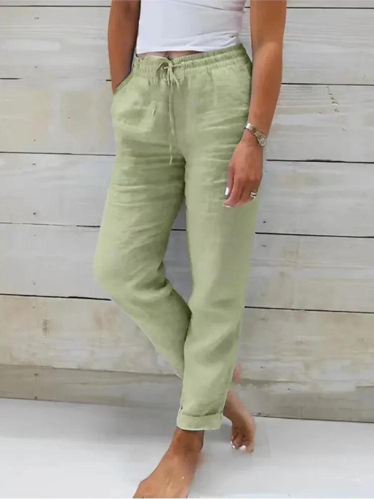 Pantalon taille haute en coton et lin - Éclat Ô quotidien