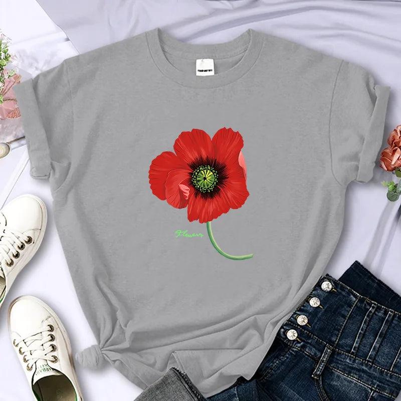 T-Shirt fleur rouge - Éclat Ô quotidien