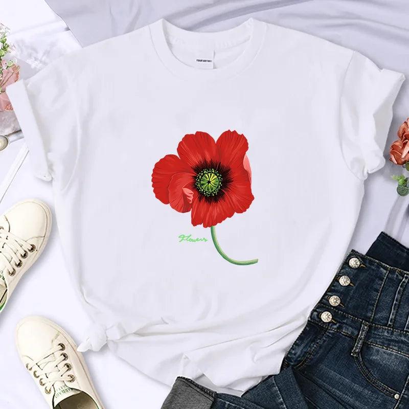 T-Shirt fleur rouge - Éclat Ô quotidien