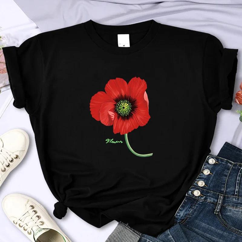 T-Shirt fleur rouge - Éclat Ô quotidien