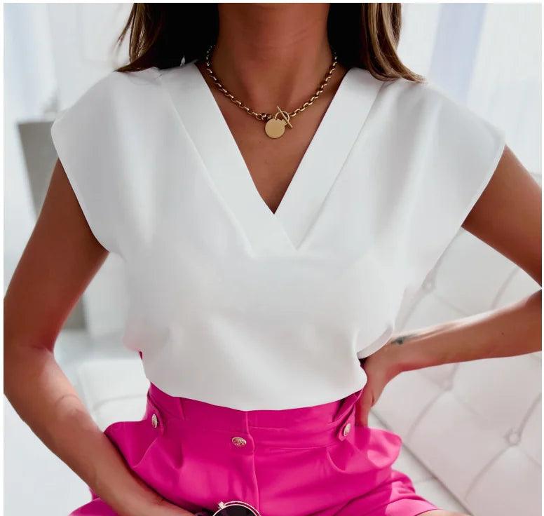 Chemisier à manches courtes et col en V - Éclat Ô quotidien