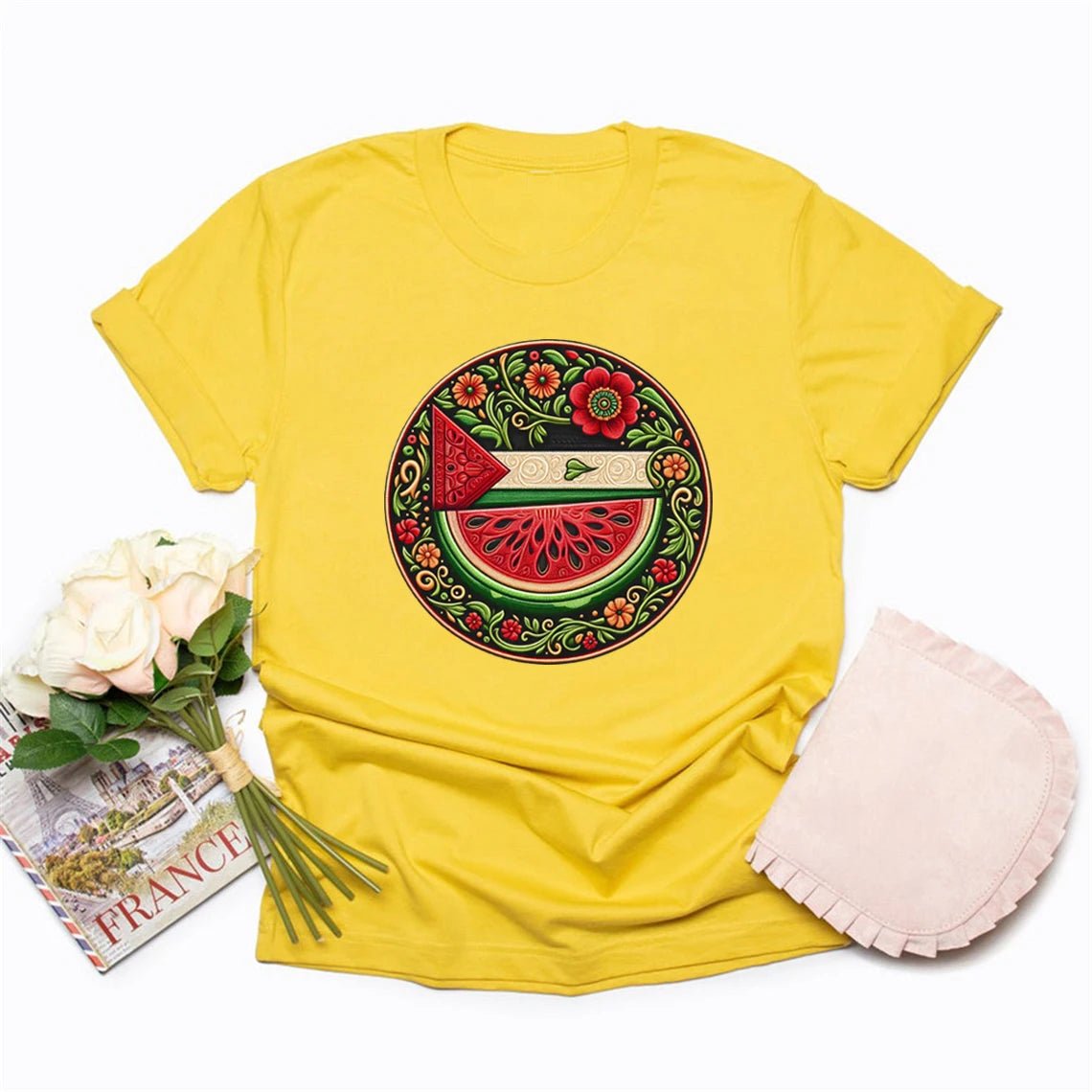 Symbole de pastèque liberté chemise pastèque drapeau T-shirt hommes femmes à manches courtes T-shirts droits humains T-shirt paix et amour T-shirts - Éclat Ô quotidien