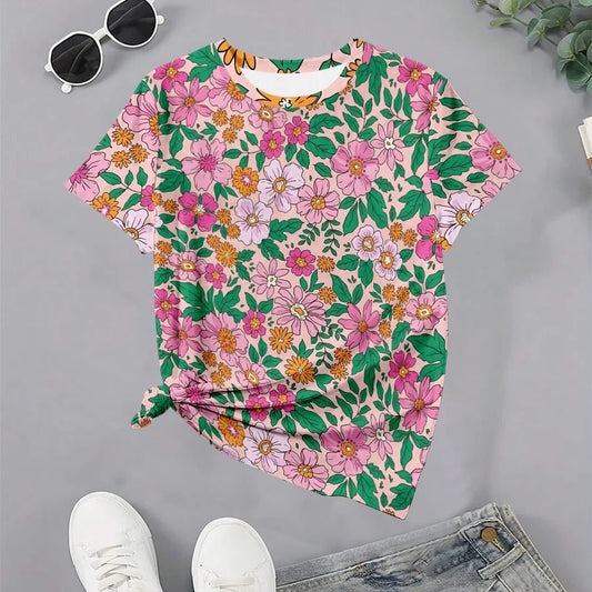 T-Shirt à motif Floral rose moderne - Éclat Ô quotidien