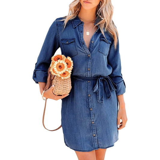 Robe courte en denim à manches longues - Éclat Ô quotidien