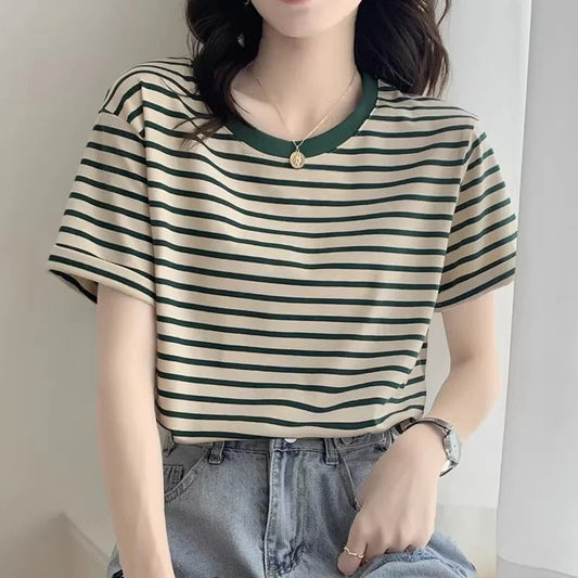 T-shirt rayé style coréen pour femme - Éclat Ô quotidien