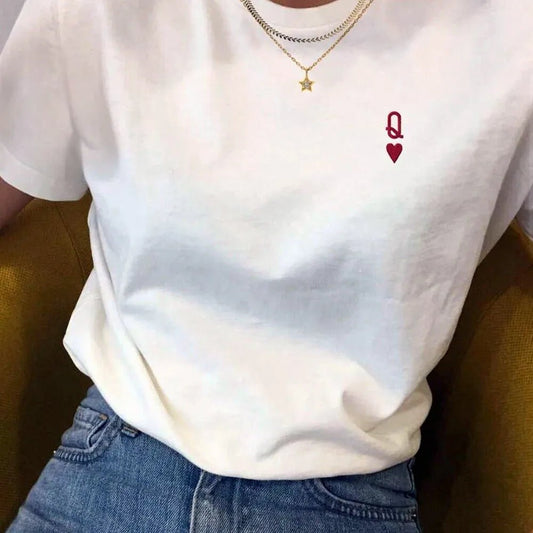 T-shirts reine de coeur Lettre Brodée - Éclat Ô quotidien